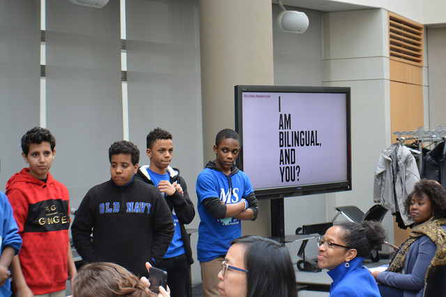 Students from MS-50 Perform a multi-lingual song for the Futures Initiative Fall Symposium