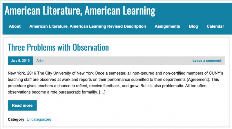 Screenshot of American Literature, American Learning website