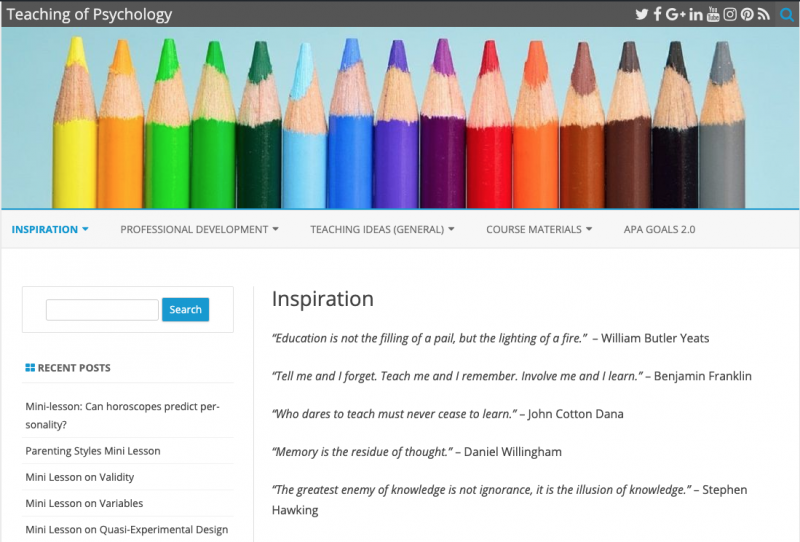 Screenshot of Teaching of Psychology website